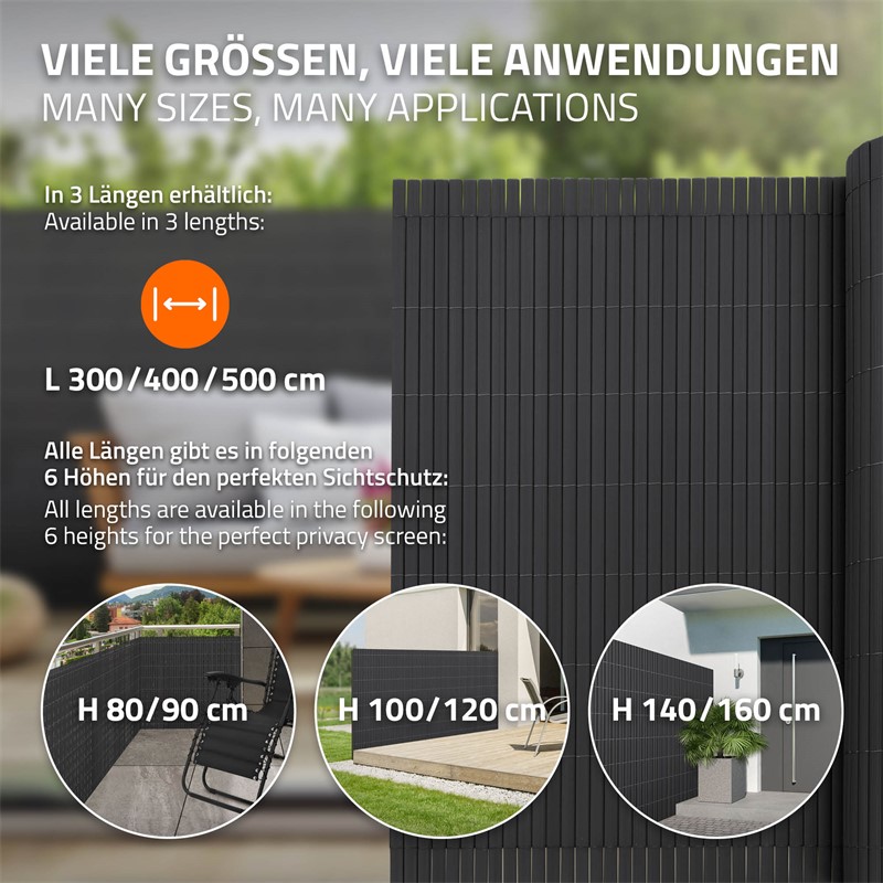Sichtschutzmatte 120x900 cm Sichtschutzzaun Windschutz Balkonschutz PVC Anthrazit UV-beständig