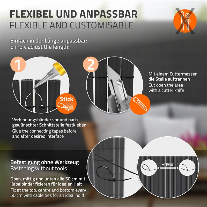 Sichtschutzmatte 140x800 cm Sichtschutzzaun Windschutz Balkonschutz PVC Anthrazit UV-beständig
