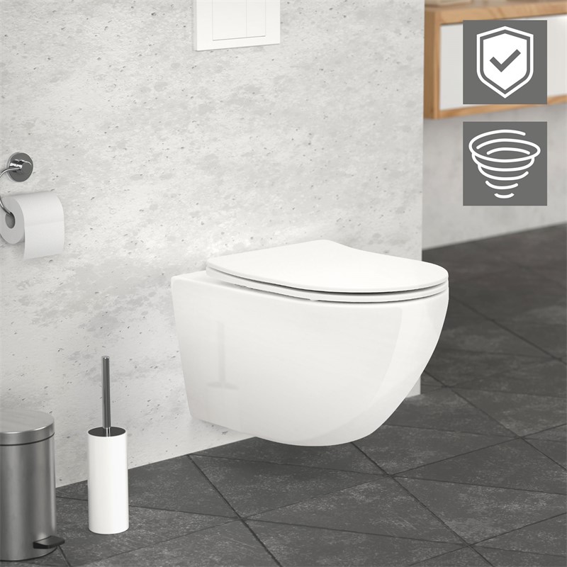 Wand-WC Hänge Toilette aus Keramik 54 cm lang Spülrandlos mit Nanoversiegelung & Softclose Luxebath Wand-WC Hänge Toilette aus Keramik 54 cm lang Spülrandlos mit Nanoversiegelung & Softclose Luxebath