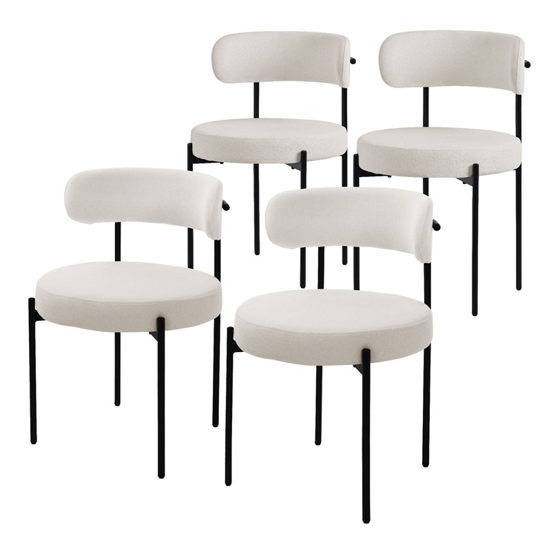 Esszimmerstuhl 4er Set mit Teddystoff mit Rückenlehne Weiß Küchenstuhl ML-Design Esszimmerstuhl 4er Set mit Teddystoff mit Rückenlehne Weiß Küchenstuhl ML-Design