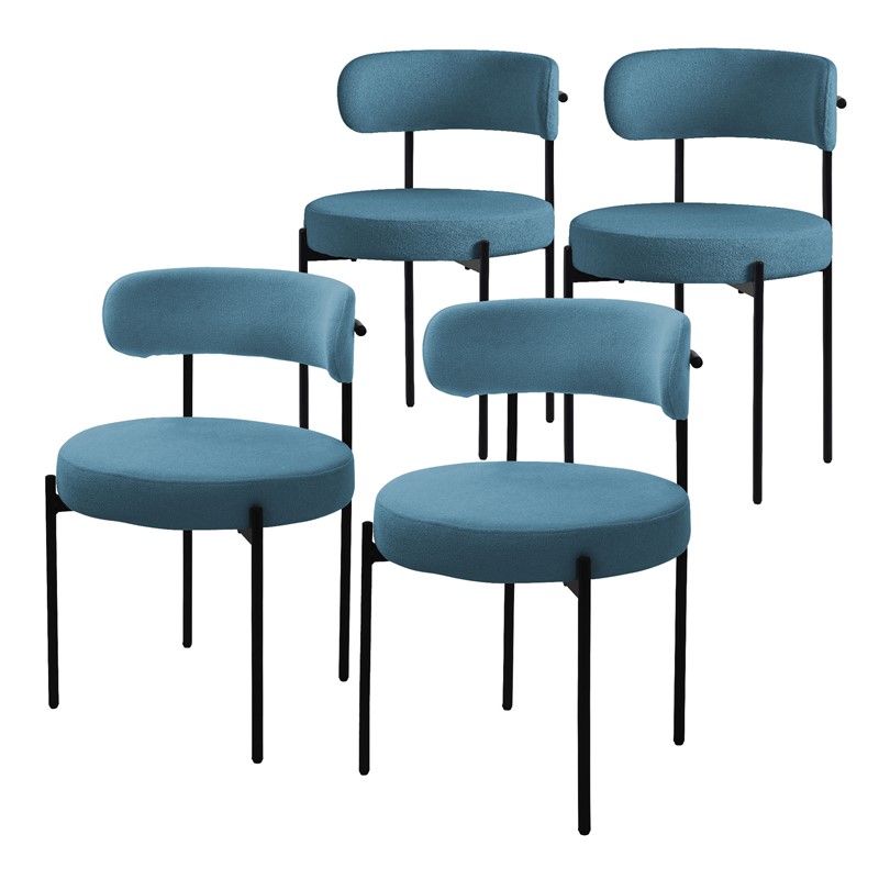 Esszimmerstuhl 4er Set mit Teddystoff mit Rückenlehne Blau Küchenstuhl ML-Design Esszimmerstuhl 4er Set mit Teddystoff mit Rückenlehne Blau Küchenstuhl ML-Design