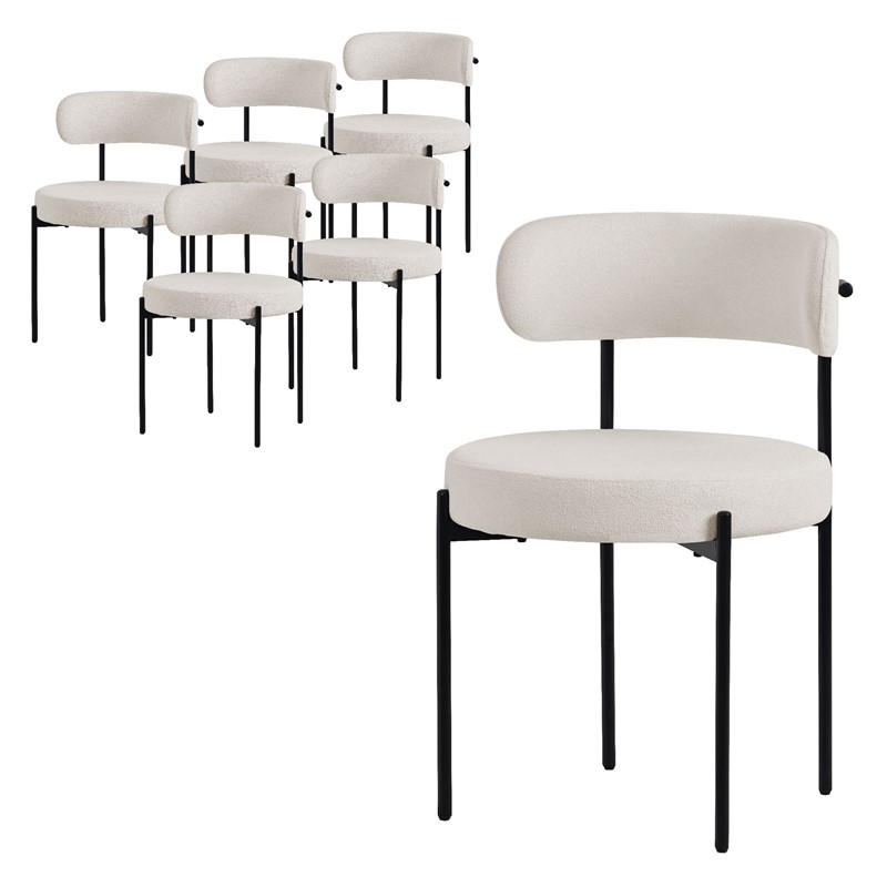 Esszimmerstuhl 6er Set mit Teddystoff mit Rückenlehne Weiß Küchenstuhl ML-Design Esszimmerstuhl 6er Set mit Teddystoff mit Rückenlehne Weiß Küchenstuhl ML-Design