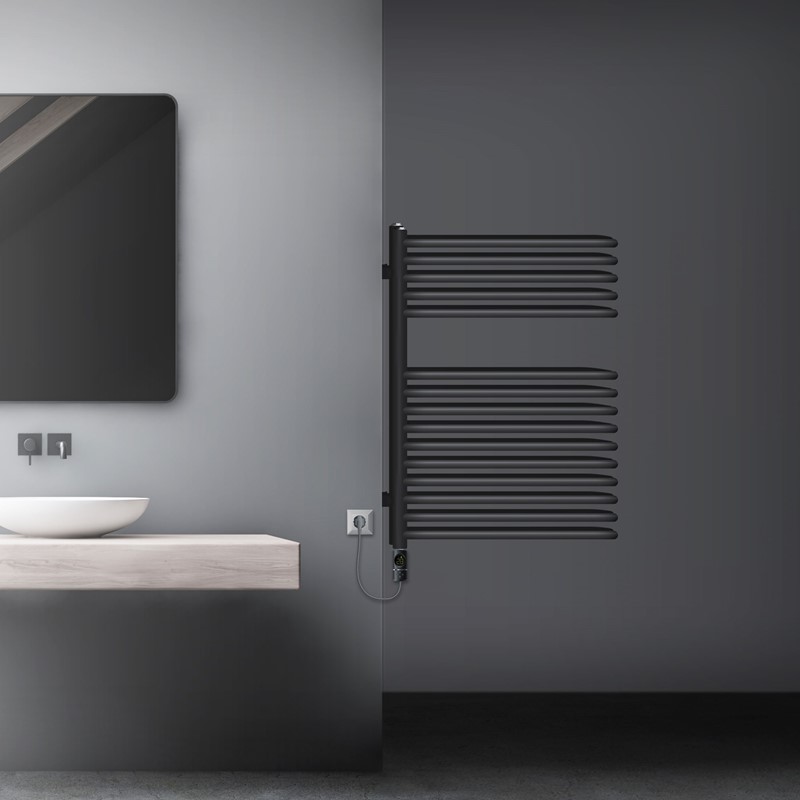 Elektrischer Badheizkörper mit Heizstab 600W Raumteiler U-Form 500x800 mm Anthrazit LuxeBath Elektrischer Badheizkörper mit Heizstab 600W Raumteiler U-Form 500x800 mm Anthrazit LuxeBath
