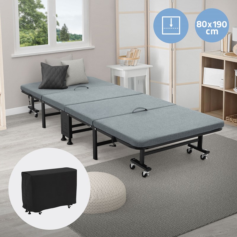 Klappbares Gästebett 80x190 cm mit Matratze rollbar für Kinder & Erwachsene bis 200kg belastbar Klappbares Gästebett 80x190 cm mit Matratze rollbar für Kinder & Erwachsene bis 200kg belastbar