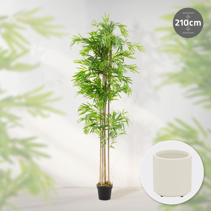 Künstlicher Bambus 210 cm Kunstpflanze mit Echtholzstamm ML-Design