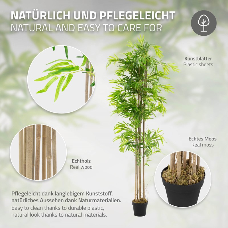 Künstlicher Bambus 210 cm Kunstpflanze mit Echtholzstamm ML-Design