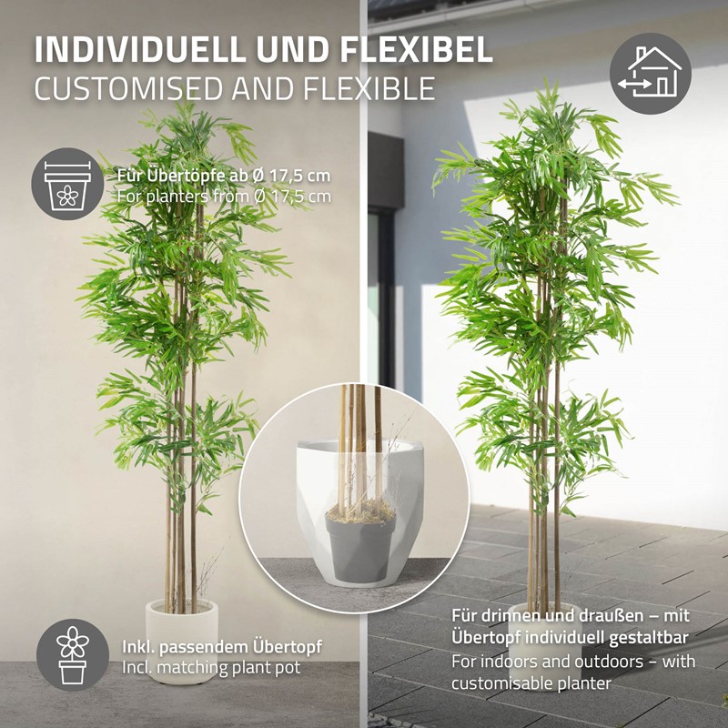 Künstlicher Bambus 210 cm Kunstpflanze mit Echtholzstamm ML-Design