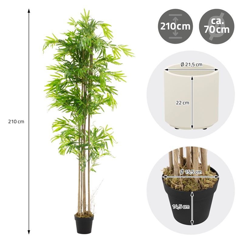 Künstlicher Bambus 210 cm Kunstpflanze mit Echtholzstamm ML-Design