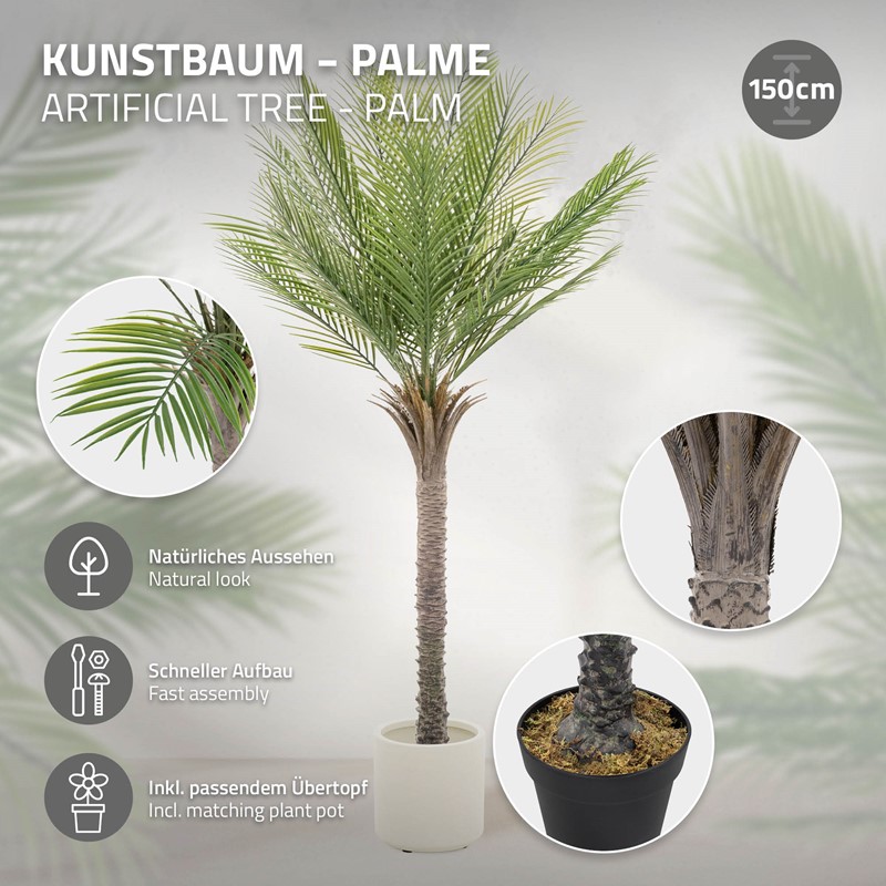 Künstliche Palme 150 cm Tropische Kunstpalme im Topf ML-Design
