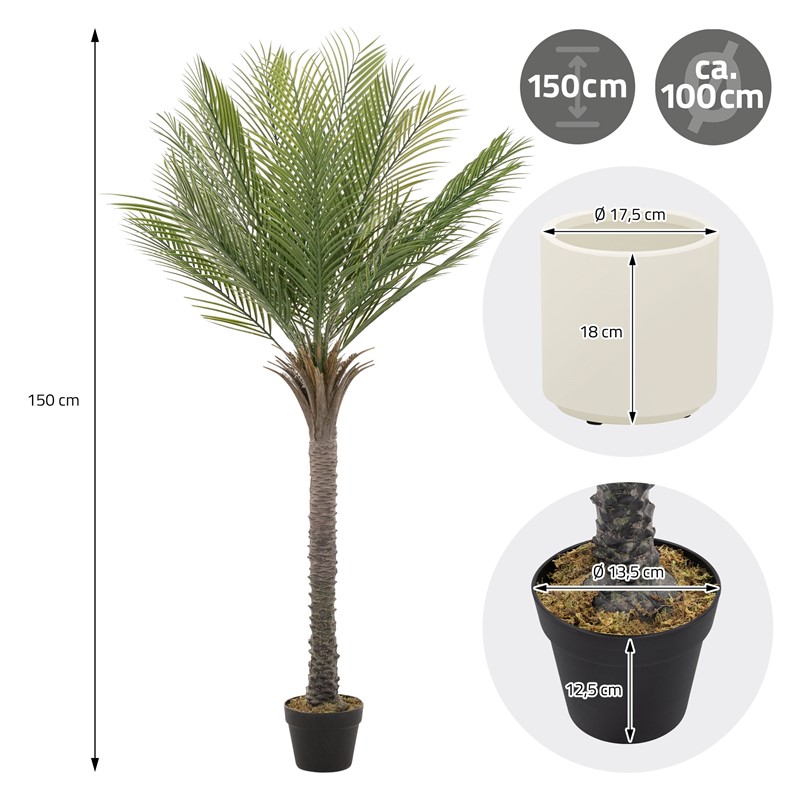 Künstliche Palme 150 cm Tropische Kunstpalme im Topf ML-Design