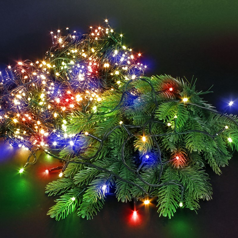 LED Clusterlichterkette bunt 36m mit 1800 Multi Color LEDs 8 Leuchtmodi mit Timerfunktion Spritzwassergeschützt