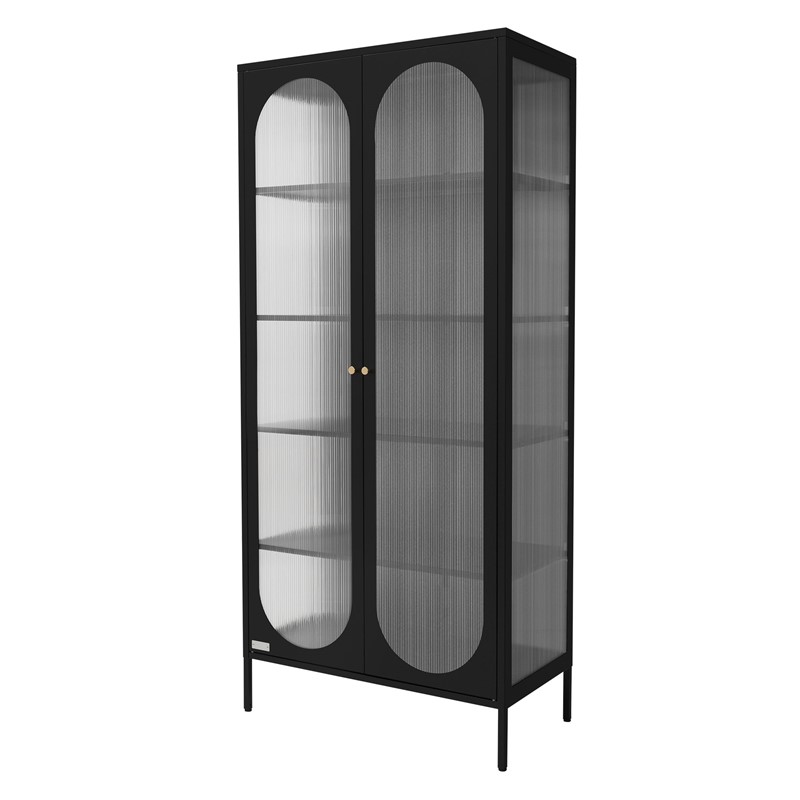 Vitrinenschrank doppeltürig 80x175x40 cm Vitrine mit 4 Einlegeböden Schwarz aus Stahl ML-Design Vitrinenschrank doppeltürig 80x175x40 cm Vitrine mit 4 Einlegeböden Schwarz aus Stahl ML-Design