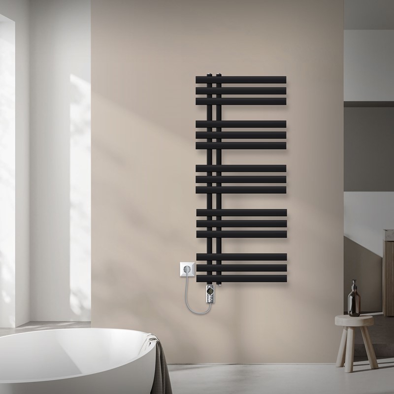 Badheizkörper Mittelanschluss 500x1200 mm Schwarz matt mit Heizstab 1200W LuxeBath Badheizkörper Mittelanschluss 500x1200 mm Schwarz matt mit Heizstab 1200W LuxeBath