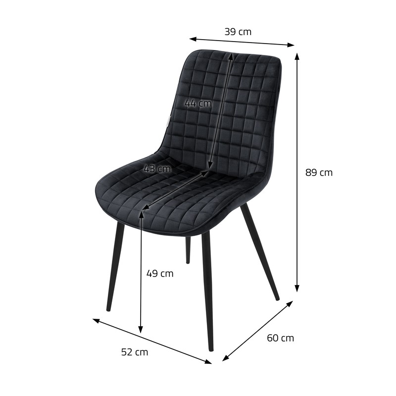 Esszimmerstuhl 4er Set Schwarz mit Samtbezug und Stahlbeinen Küchenstuhl mit Rückenlehne ML-Design