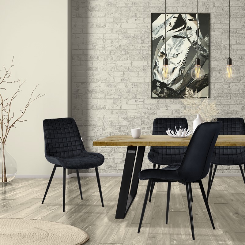 Esszimmerstuhl 4er Set Schwarz mit Samtbezug und Stahlbeinen Küchenstuhl mit Rückenlehne ML-Design