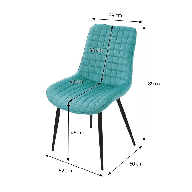 Esszimmerstuhl 6er Set Petrol mit Samtbezug und Stahlbeinen Küchenstuhl mit Rückenlehne ML-Design