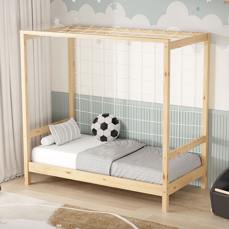 Kinderbett Fußballtor 70x140 cm Natur Einzelbett für Kinder Holzbett mit Lattenrost & Tornetz Handballtor ML-Design Kinderbett Fußballtor 70x140 cm Natur Einzelbett für Kinder Holzbett mit Lattenrost & Tornetz Handballtor ML-Design