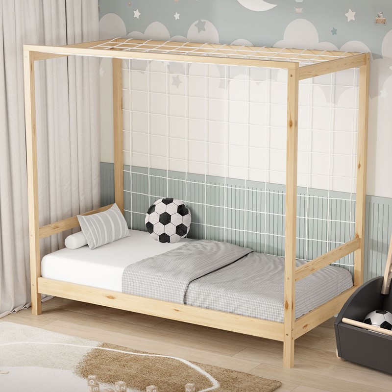 Kinderbett Fußballtor 80x160 cm Natur Einzelbett für Kinder Holzbett mit Lattenrost & Tornetz Handballtor ML-Design Kinderbett Fußballtor 80x160 cm Natur Einzelbett für Kinder Holzbett mit Lattenrost & Tornetz Handballtor ML-Design