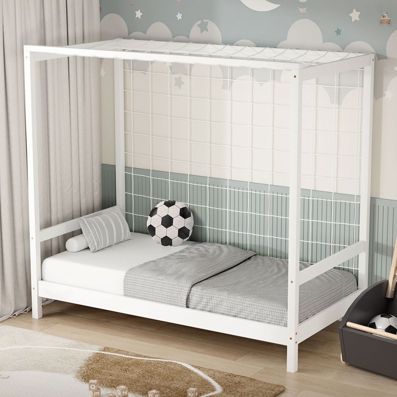 Kinderbett Fußballtor 80x160 cm Weiß Einzelbett für Kinder Holzbett mit Lattenrost & Tornetz Handballtor ML-Design Kinderbett Fußballtor 80x160 cm Weiß Einzelbett für Kinder Holzbett mit Lattenrost & Tornetz Handballtor ML-Design