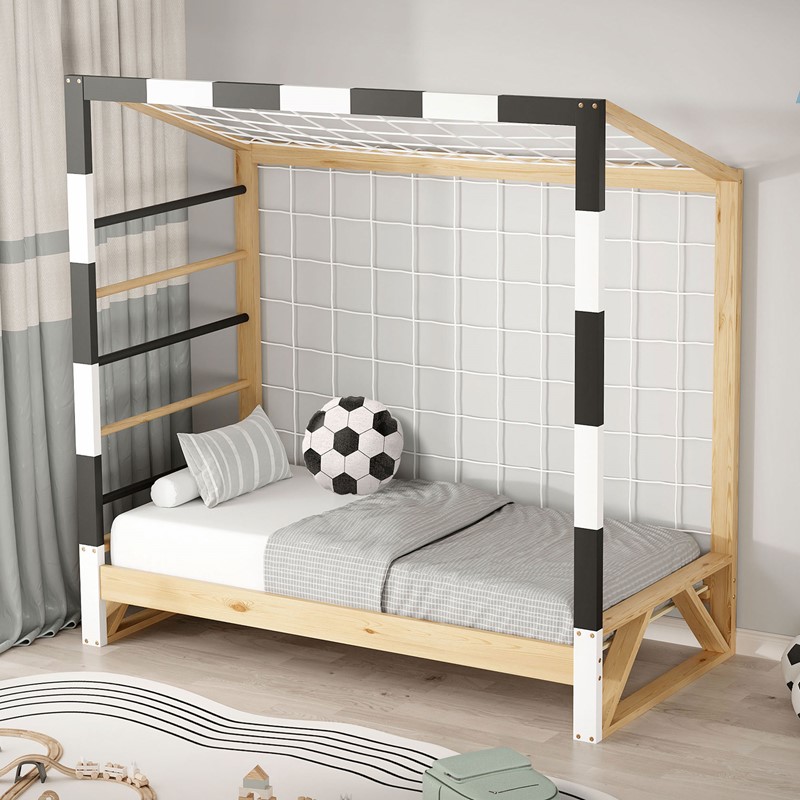 Kinderbett Fußballtor 70x140 cm Holzbett mit Lattenrost Kletterleiter & Tornetz Handballtor aus Kiefernholz ML-Design Kinderbett Fußballtor 70x140 cm Holzbett mit Lattenrost Kletterleiter & Tornetz Handballtor aus Kiefernholz ML-Design