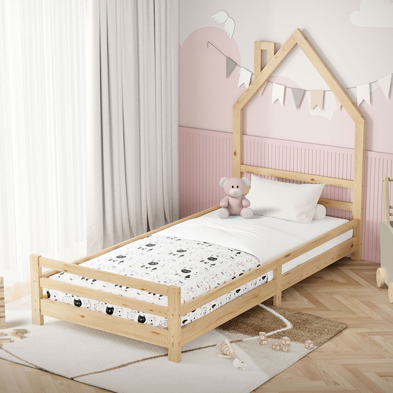 Kinderbett Haus 90x200 cm Natur Hausbett für Kinder Holzbett mit Lattenrost Schornstein Design ML-Design Kinderbett Haus 90x200 cm Natur Hausbett für Kinder Holzbett mit Lattenrost Schornstein Design ML-Design
