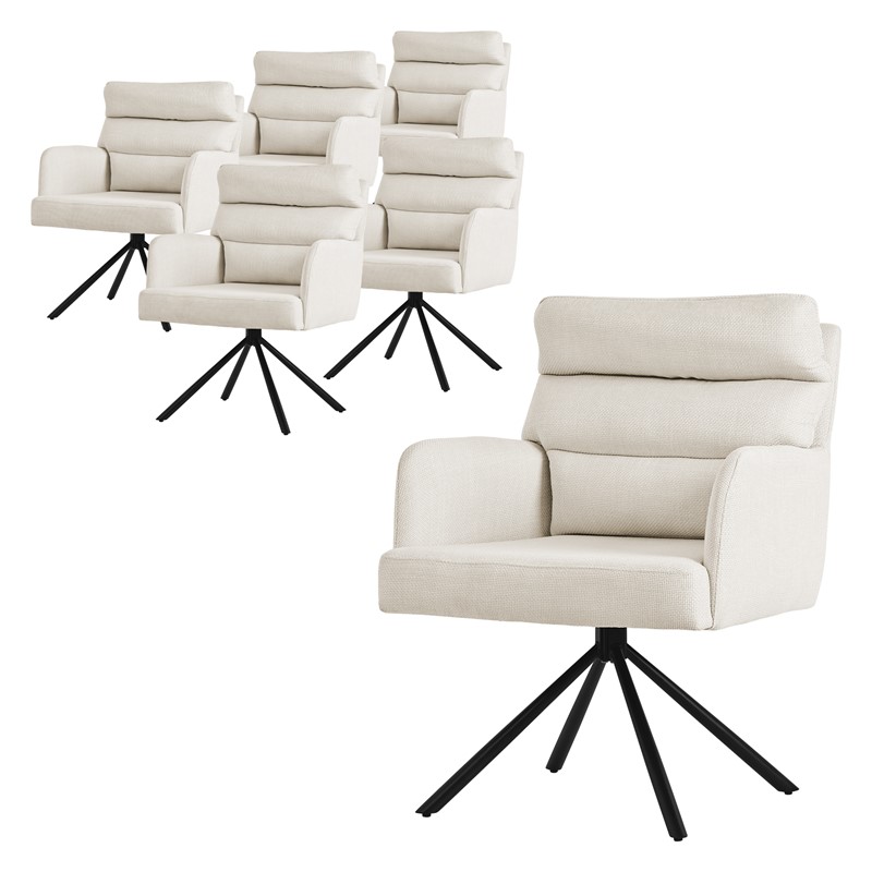Esszimmerstuhl 6er Set Beige drehbar mit abnehmbaren Rückenkissen gepolstert bis 120 Kilogramm Esszimmerstuhl 6er Set Beige drehbar mit abnehmbaren Rückenkissen gepolstert bis 120 Kilogramm