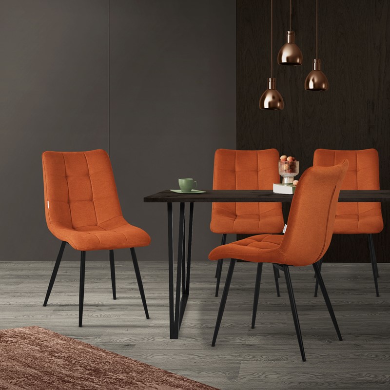 Esszimmerstühle 4er Set Orange Küchenstuhl mit Polyesterbezug und Stahlbeinen ML-Design