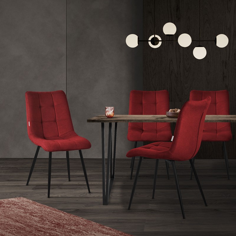 Esszimmerstühle 6er Set Rot Küchenstuhl mit Polyesterbezug und Stahlbeinen ML-Design