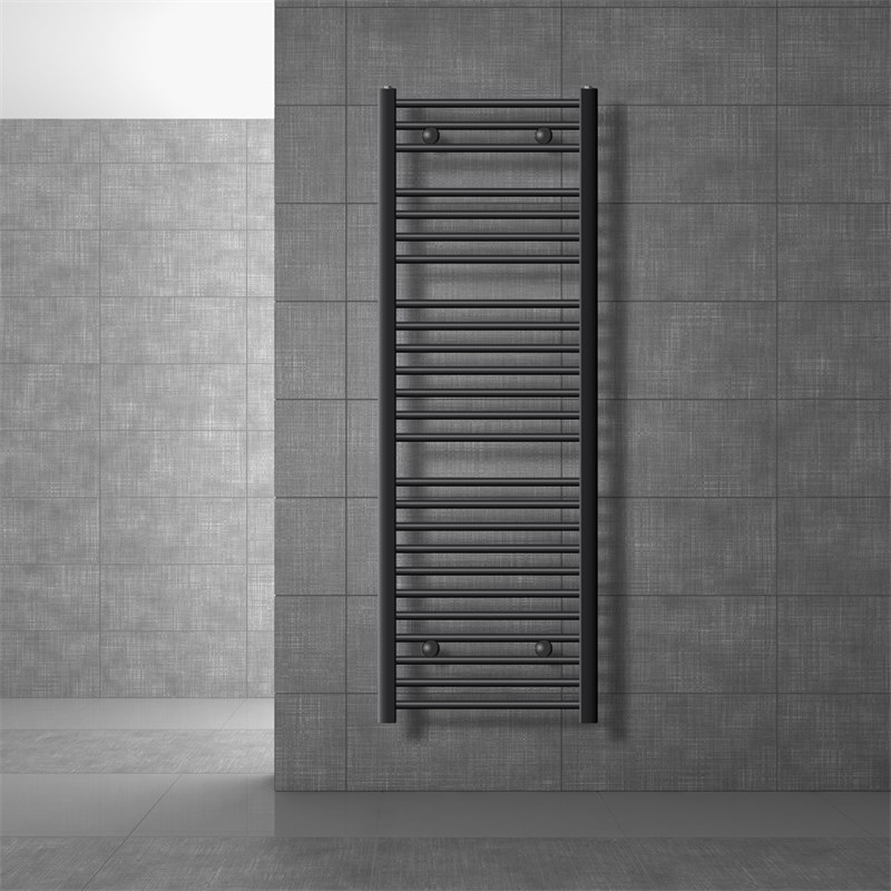 Elektrischer Badheizkörper mit Heizstab 900W 500x1500 mm Anthrazit gebogen mit Seitenanschluss & Thermostat Digitalanzeige LuxeBath