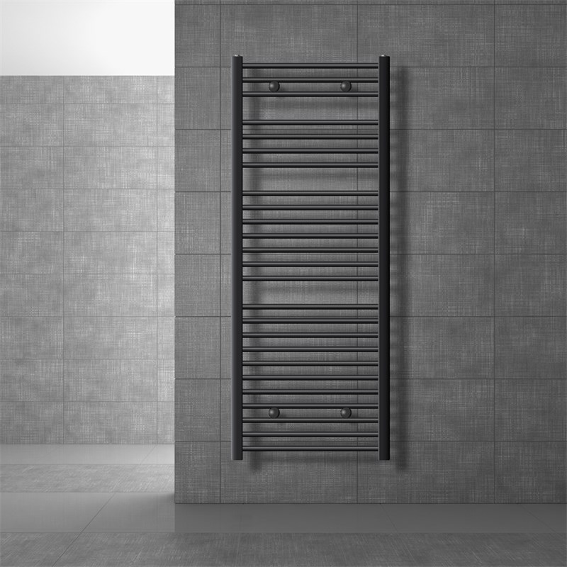 Elektrischer Badheizkörper mit Heizstab 1200W 600x1500 mm Anthrazit gerade Seitenanschluss & Thermostat Digitalanzeige LuxeBath