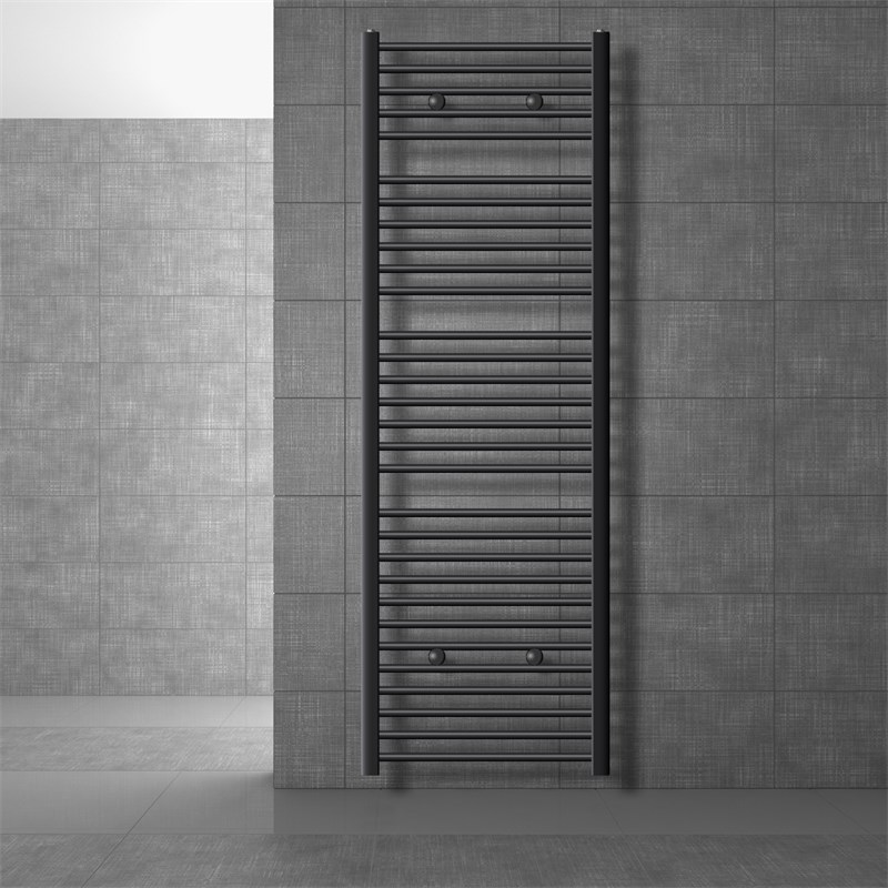 Elektrischer Badheizkörper mit Heizstab 1200W 600x1800 mm Anthrazit gebogen Seitenanschluss & Thermostat Digitalanzeige LuxeBath