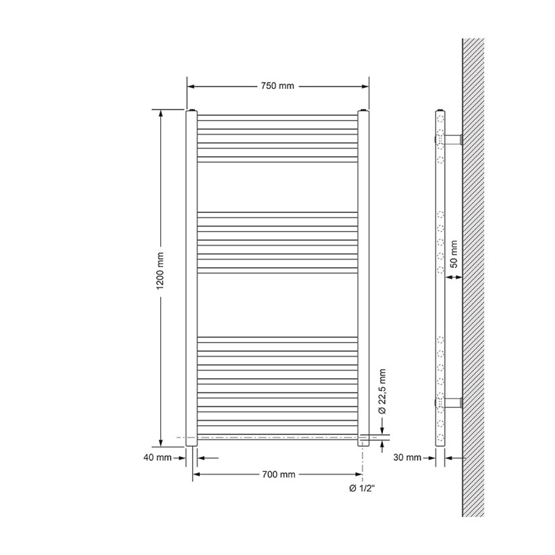 Design Badheizkörper Sahara Elektrisch mit Heizstab 900W 750x1200 mm gerade Schwarz matt Seitenanschluss LuxeBath