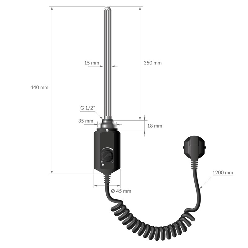 Design Badheizkörper Sahara Elektrisch mit Heizstab 900W 750x1200 mm gerade Schwarz matt Seitenanschluss LuxeBath