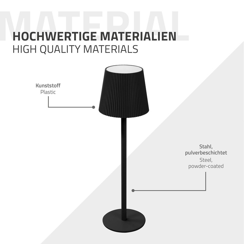 LED Tischlampe kabellos mit Touch, Schwarz, Ø10x36 cm, Akku Tischleuchte USB-C ML-Design