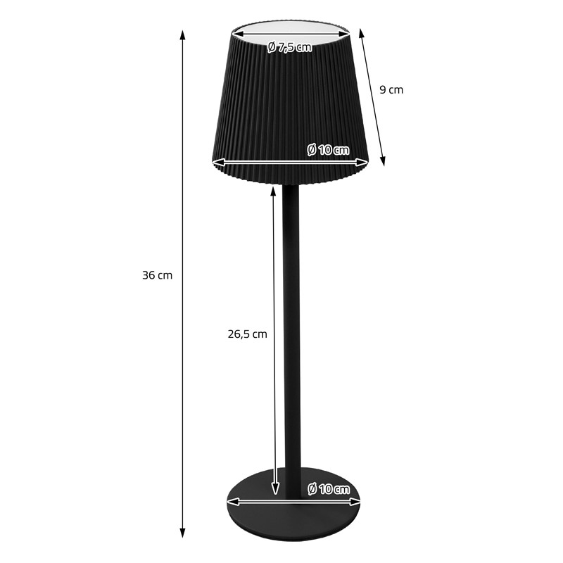 LED Tischlampe kabellos mit Touch, Schwarz, Ø10x36 cm, Akku Tischleuchte USB-C ML-Design