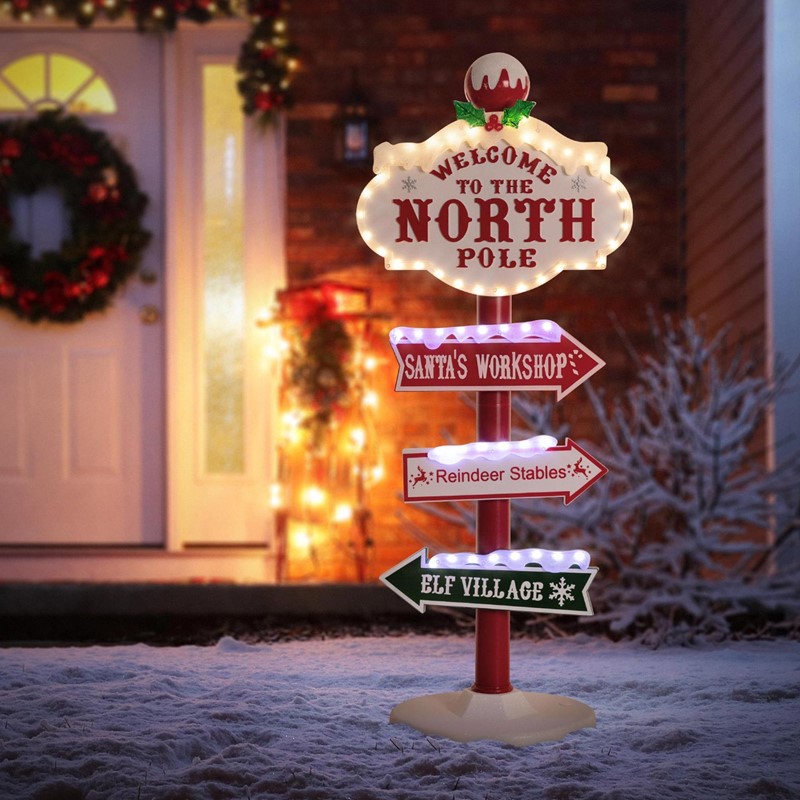 Weihnachtsdeko Wegweiser 95cm 59 bunte LEDs Innen/Außen Nordpol Wetterfest Weihnachtsdeko Wegweiser 95cm 59 bunte LEDs Innen/Außen Nordpol Wetterfest
