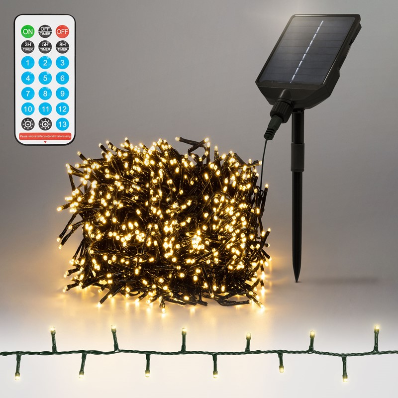 LED Solar Cluster Lichterkette 16 m mit 800 warmweißen LEDs 13 Modi & Timer LED Solar Cluster Lichterkette 16 m mit 800 warmweißen LEDs 13 Modi & Timer