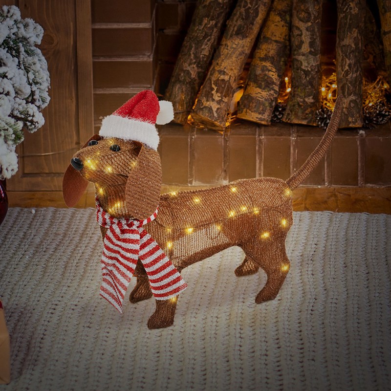 LED Dackel mit Mütze und Schal, 60x43 cm, batteriebetrieben, LED Weihnachtsdekoration, IP44 für Innen und Außen LED Dackel mit Mütze und Schal, 60x43 cm, batteriebetrieben, LED Weihnachtsdekoration, IP44 für Innen und Außen