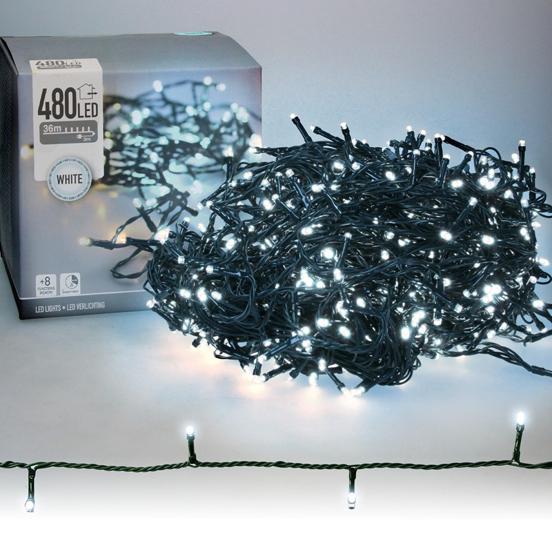 Cluster Lichterkette LED 36m, 480 LEDs Kaltweiß, 8 Leuchtmodi IP44 Innen/Außen
