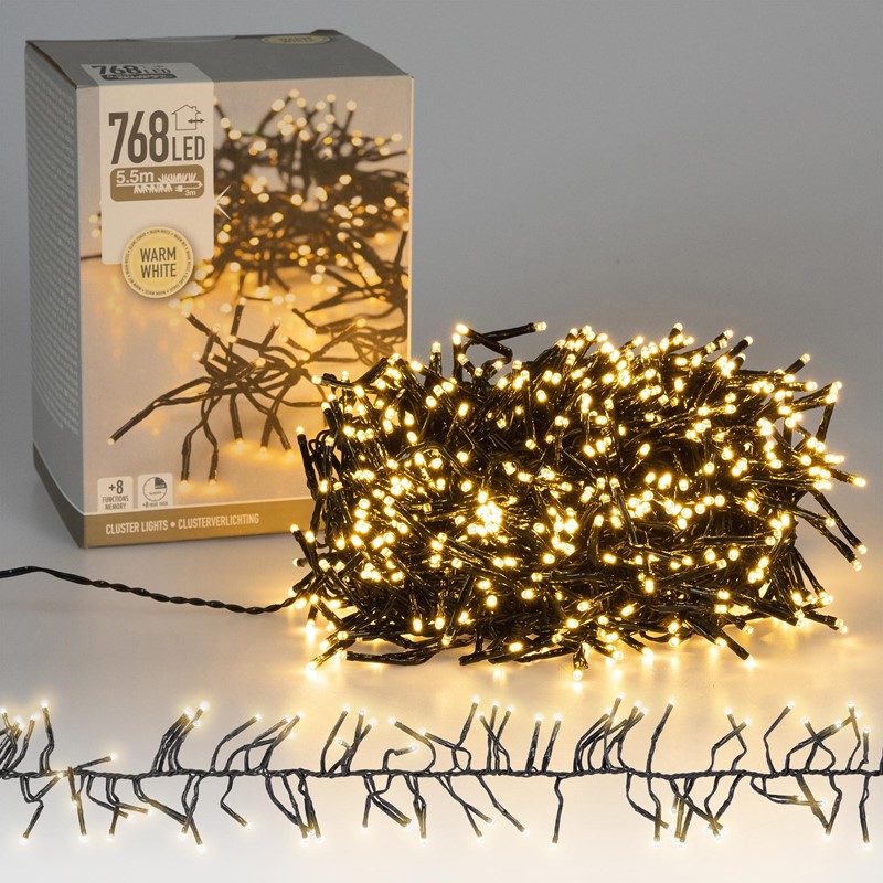Cluster Lichterkette LED 5,5m, 768 LEDs Warmweiß, 8 Leuchtmodi IP44 Innen/Außen