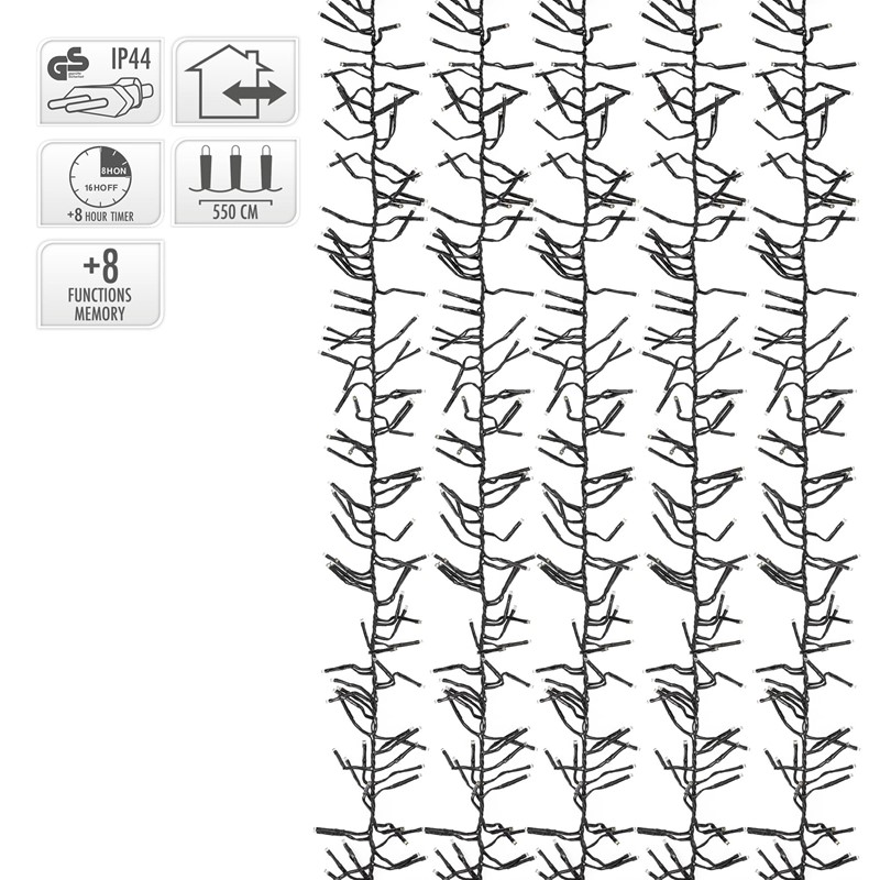 Cluster Lichterkette LED 5,5m, 768 LEDs Warmweiß, 8 Leuchtmodi IP44 Innen/Außen