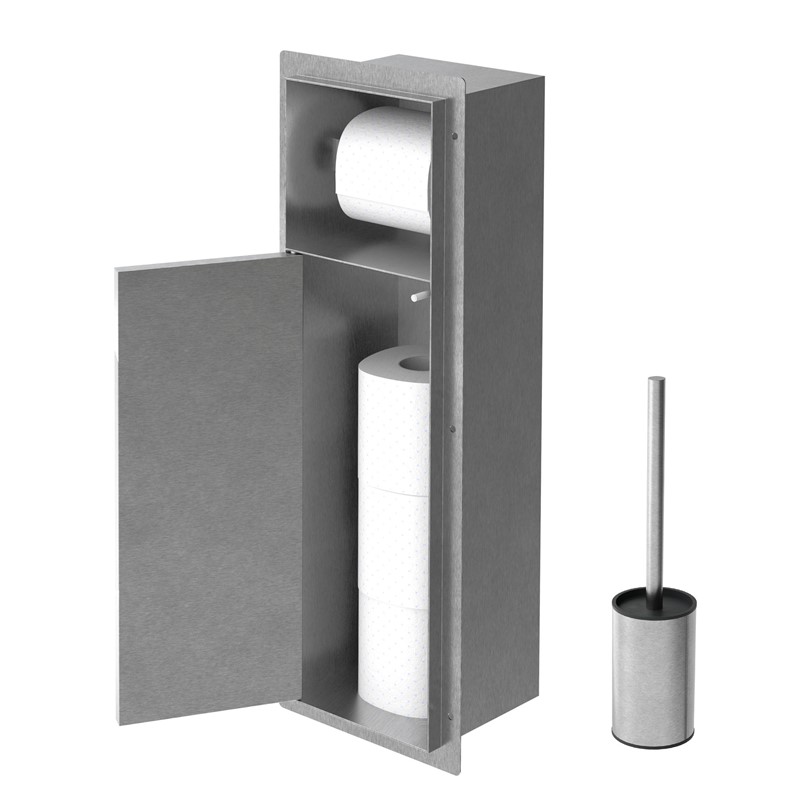 Unterputz-Schrankmodul befliesbar mit Toilettenbürste 60x20x14cm, Silber, Edelstahl WC Wandnische LuxeBath