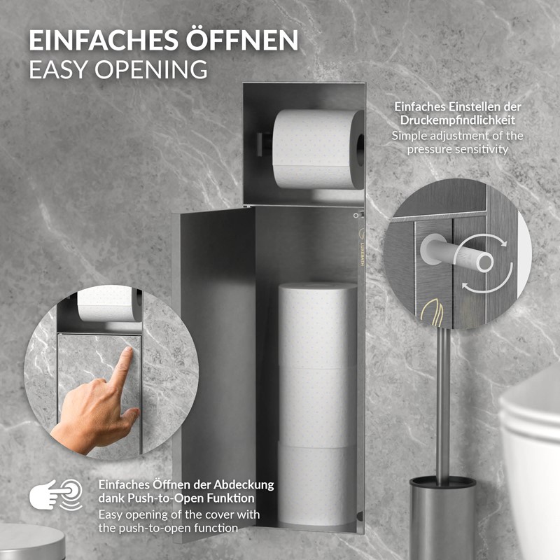 Unterputz-Schrankmodul befliesbar mit Toilettenbürste 60x20x14cm, Silber, Edelstahl WC Wandnische LuxeBath