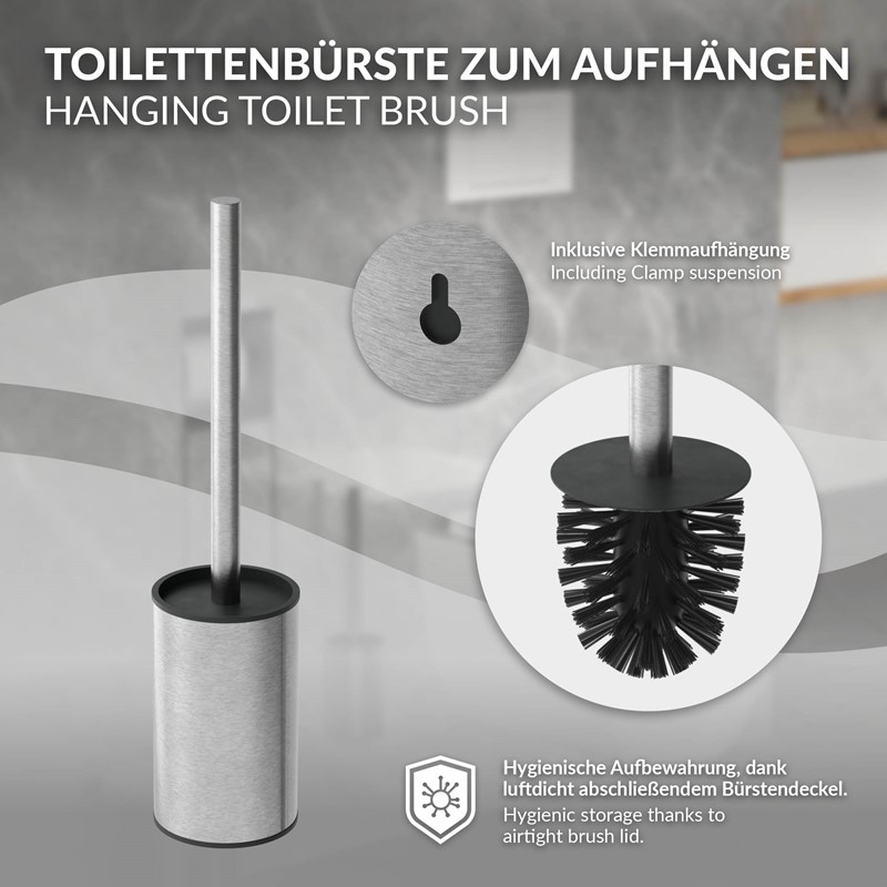 Unterputz-Schrankmodul befliesbar mit Toilettenbürste 60x20x14cm, Silber, Edelstahl WC Wandnische LuxeBath