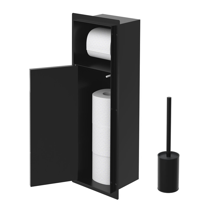Unterputz-Schrankmodul mit Toilettenbürste, 60x20x14 cm, Schwarz matt, Edelstahl, WC Wandnische LuxeBath Unterputz-Schrankmodul mit Toilettenbürste, 60x20x14 cm, Schwarz matt, Edelstahl, WC Wandnische LuxeBath