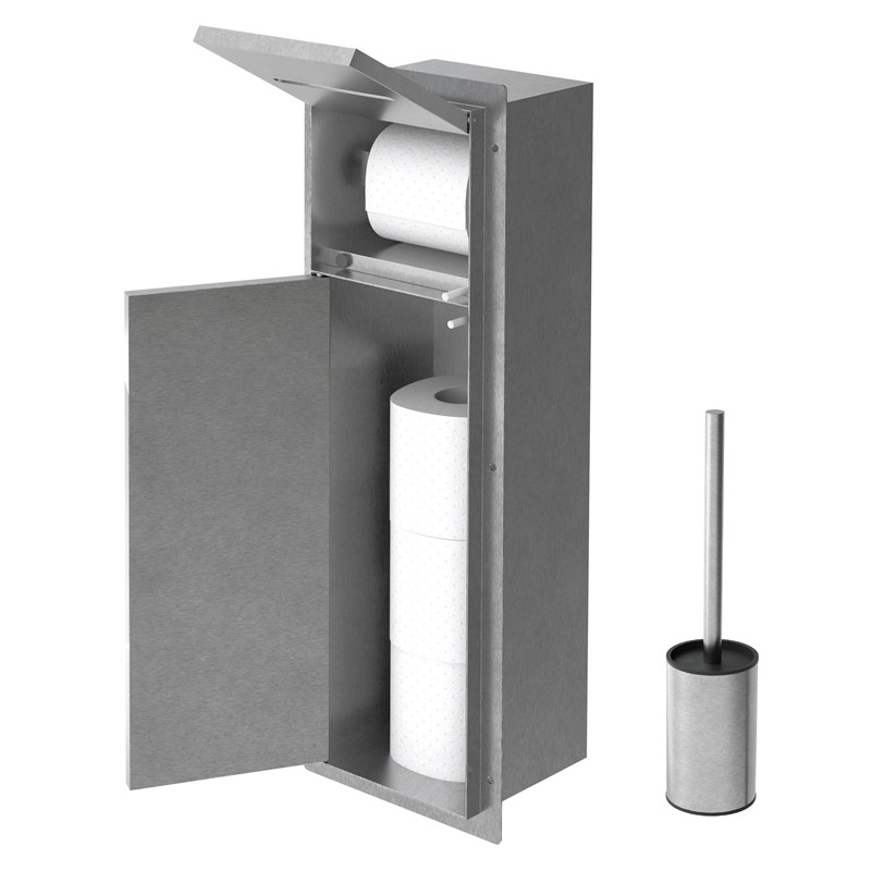 Unterputz-Schrankmodul befliesbar mit Toilettenbürste 60x20x14cm, Silber, Edelstahl WC Wandnische LuxeBath Unterputz-Schrankmodul befliesbar mit Toilettenbürste 60x20x14cm, Silber, Edelstahl WC Wandnische LuxeBath