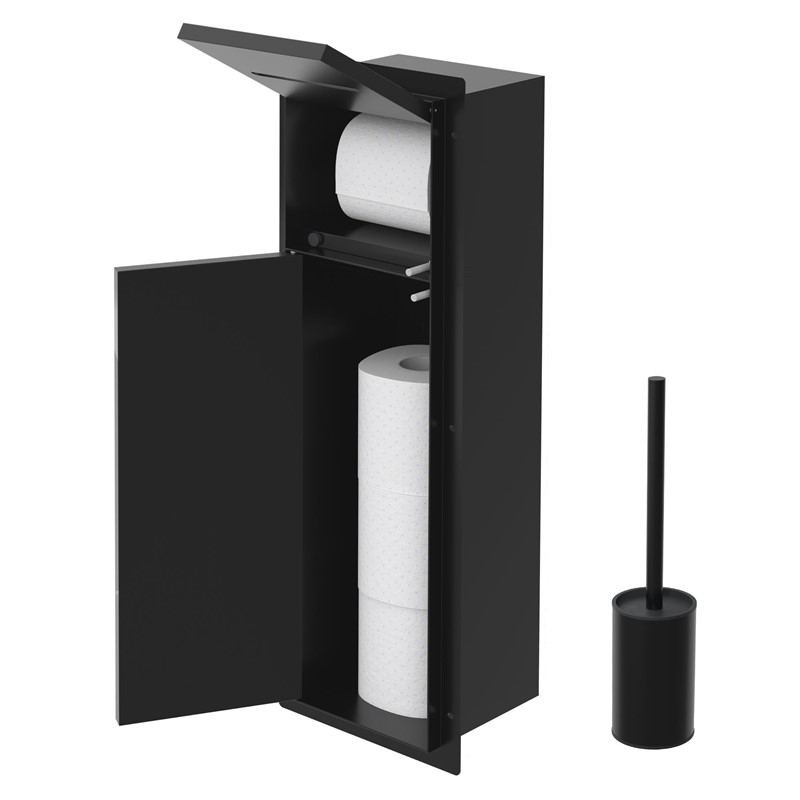 Unterputz-Schrankmodul mit Toilettenbürste, 60x20x14 cm, Schwarz matt, Edelstahl, WC Wandnische LuxeBath Unterputz-Schrankmodul mit Toilettenbürste, 60x20x14 cm, Schwarz matt, Edelstahl, WC Wandnische LuxeBath