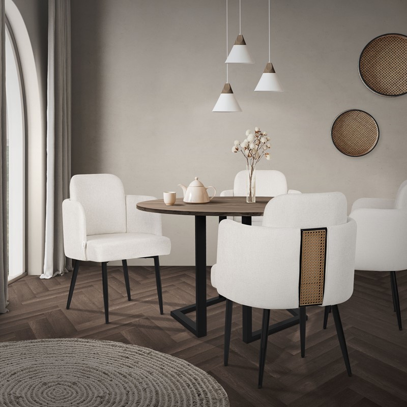 Esszimmerstuhl mit Rücken- & Armlehne Beige mit Metallbeinen bis 120 kg ML-Design