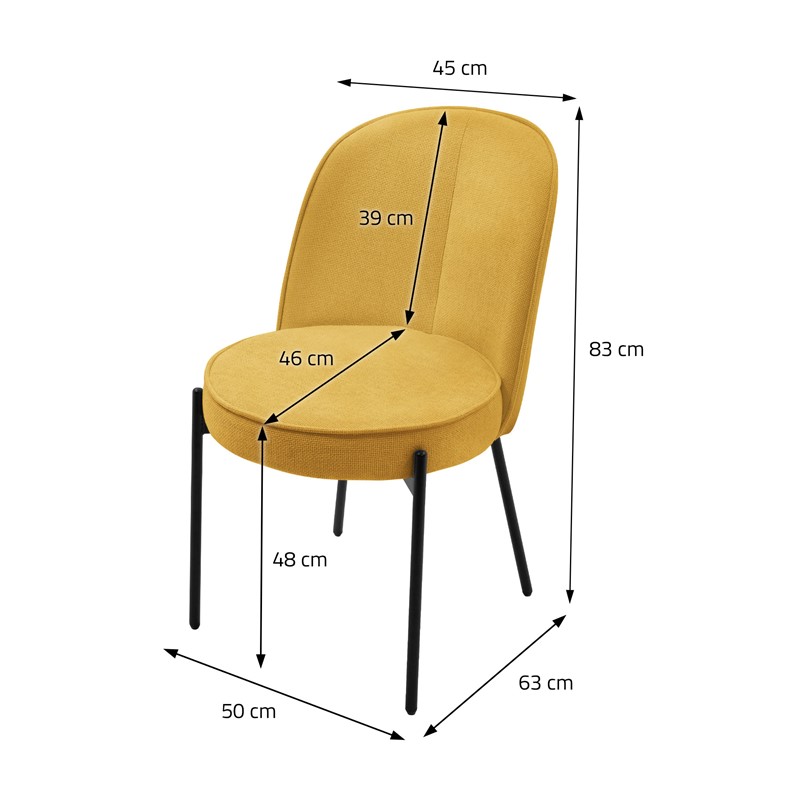 Esszimmerstühle 2er Set Senf mit Rückenlehne, Polsterstühle für Esszimmer & Küche ML-Design