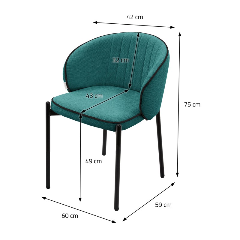 2er Set Esszimmerstühle mit Rücken- & Armlehne Petrol mit Metallbeinen bis 120 kg ML-Design